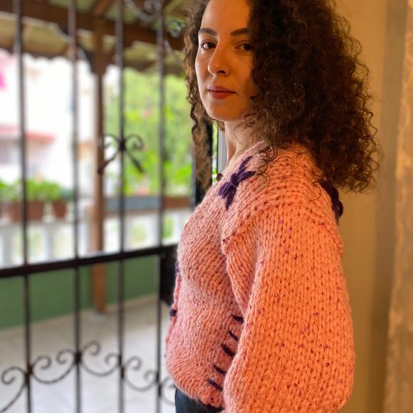 Pink, Purple Sweater for Woman with Buttons for Her Birthday Gift for Girlfriend - Picture 5 of 6